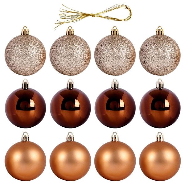 Set med 12 Okrossbara Julgranskulor i Bärnstensfärg