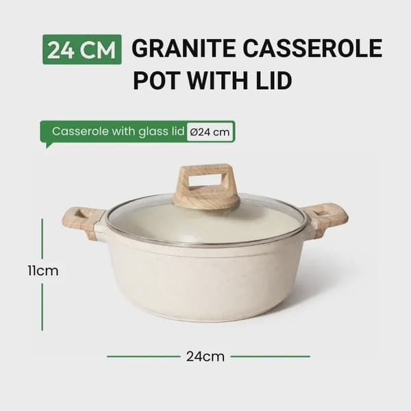 Granit Nonstick Gryta, 24 Cm, Glaslock, Beige