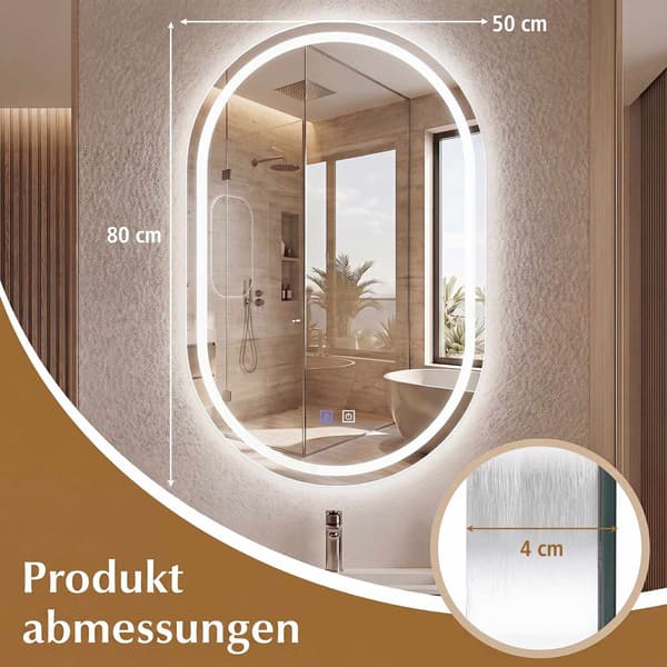 Oval LED-badrumsspegel med imskydd och justerbar belysning
