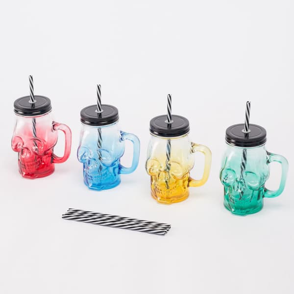 Dödskalleglasset med lock och sugrör, 4-pack