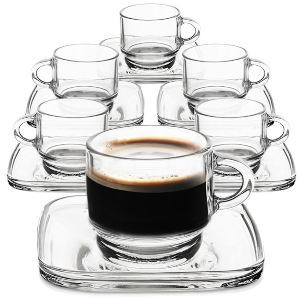Glaskop med underkop 75 ml 6 stk.