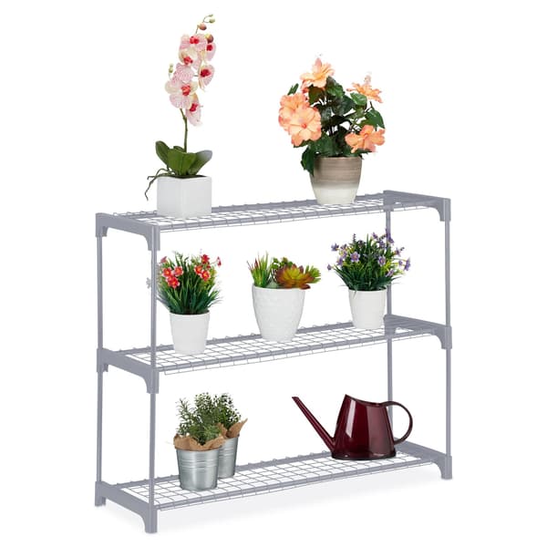 Blomstativ i grå metall 3 hyllplan