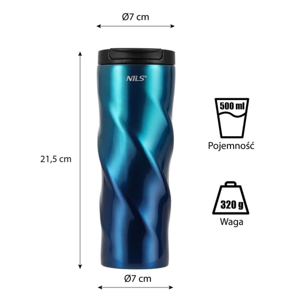 Isolerad resemugg i rostfritt stål, 500 ml, blå