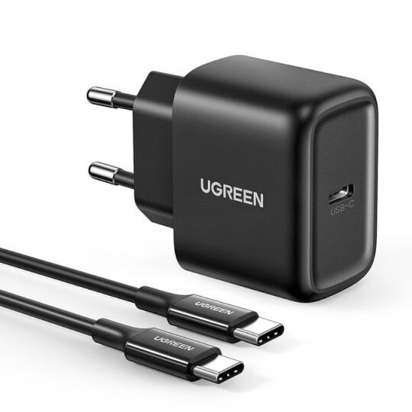 USB-C 25W PD telefonladdare + USB-C kabel 2m svart