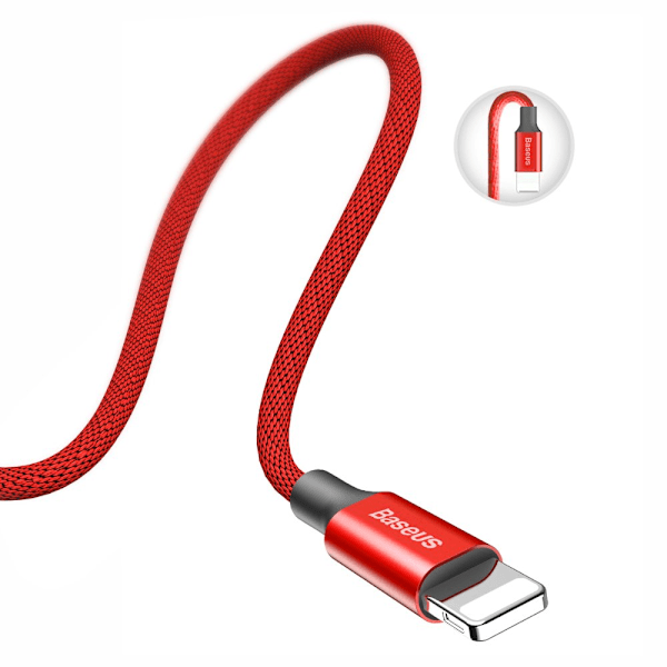 Tyg flätad kabel USB - iPhone Lightning 1,8m - röd