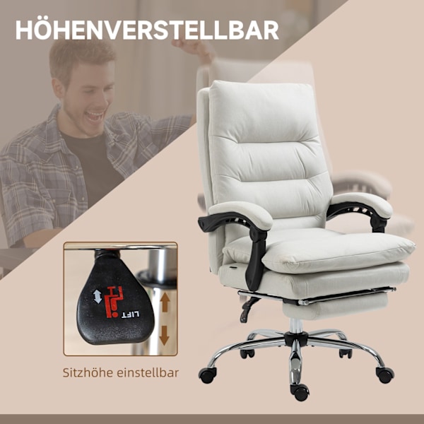 Hierontatoiminnolla varustettu työtuoli, 135° kallistettava selkänoja, korkeussäädettävä, kantavuus 120 kg keinonahkaa 65x72x109-117cm kermanvalkoinen