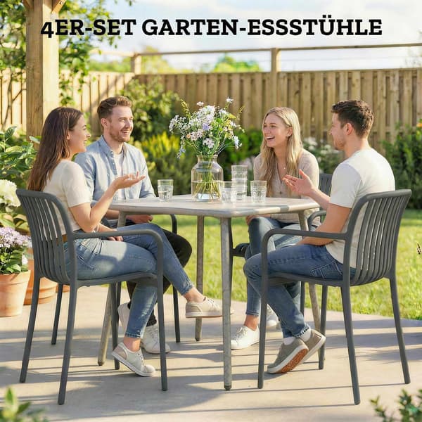 Stabelbare udendørsstole sæt med 4, mørkegrå, ergonomisk design