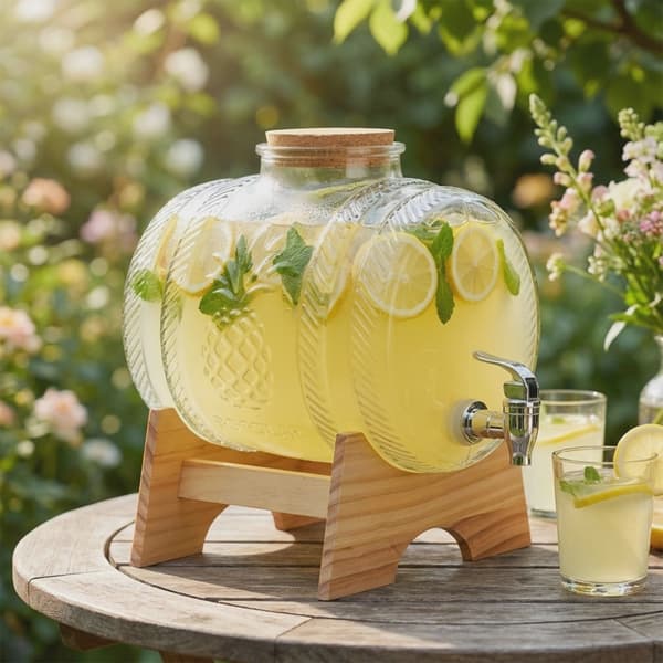 5L glas drikkevaredispenser med stativ og tap