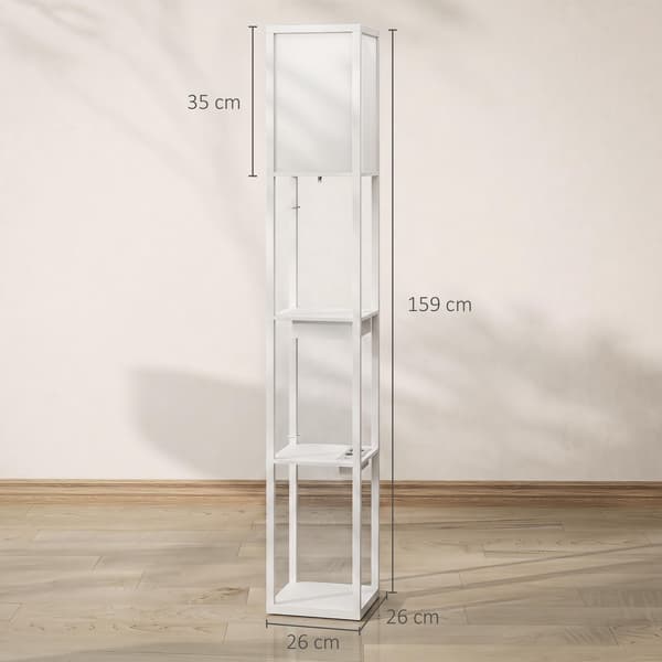 Gulvlampe med 3-lags hylde, USB-porte, hvid MDF