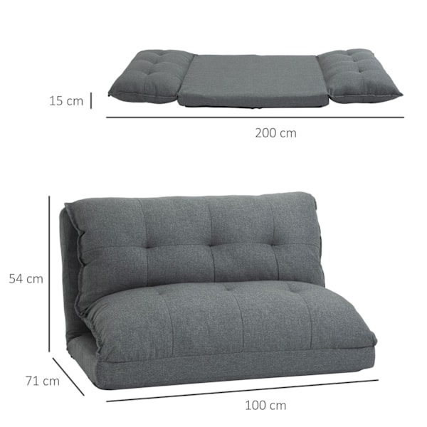 Gulvstol 2-i-1 Gulv Sovesofa Sovesofa 13 Positioner Justerbart ryglæn til stue Linned 100 x 71 x 54 cm Grå