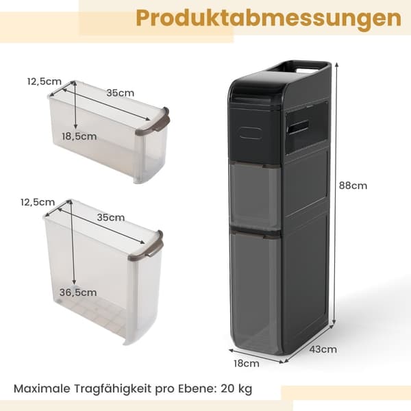 Smalt badeværelsesskab med 2 skuffer, servietboks, sort