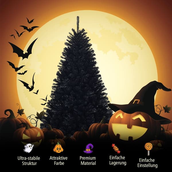 Sort PVC Halloween juletræ, 180 cm, foldbart