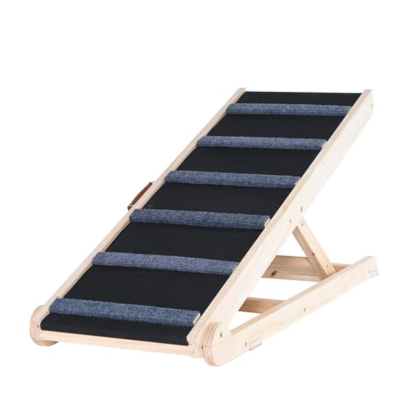 Sammenklappelig hunderampe, træ, justerbar 35-65 cm, skridsikker