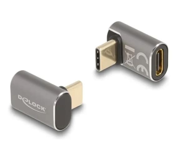 Delock USB-C vinklet adapter han-til-hun, 40 Gbps, 240W PD, 8K @ 60Hz - Grå