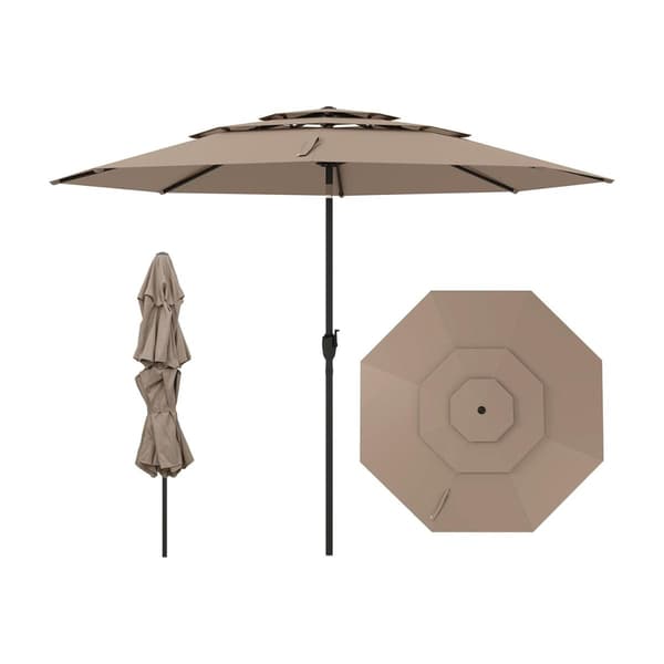 3-lags terrasseparasol, 300 cm, vindafvisende, brun