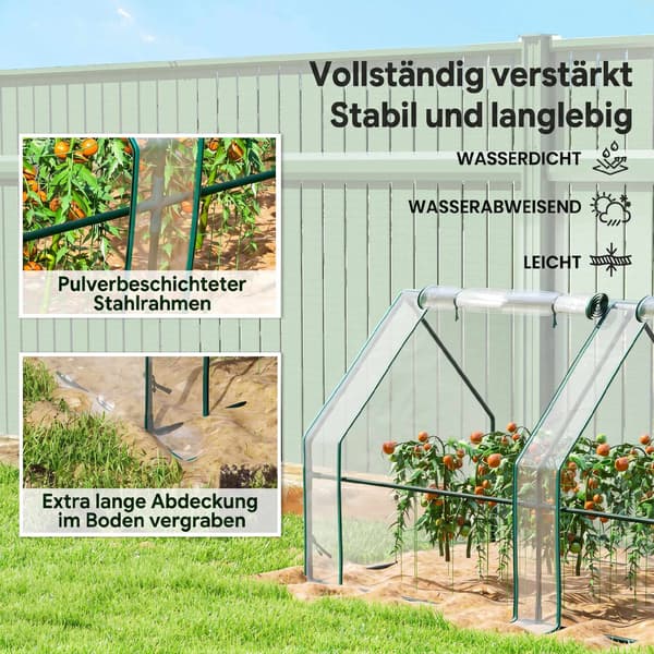 Bærbart ståldrivhus med lynlåsdøre, 360x90x90 cm