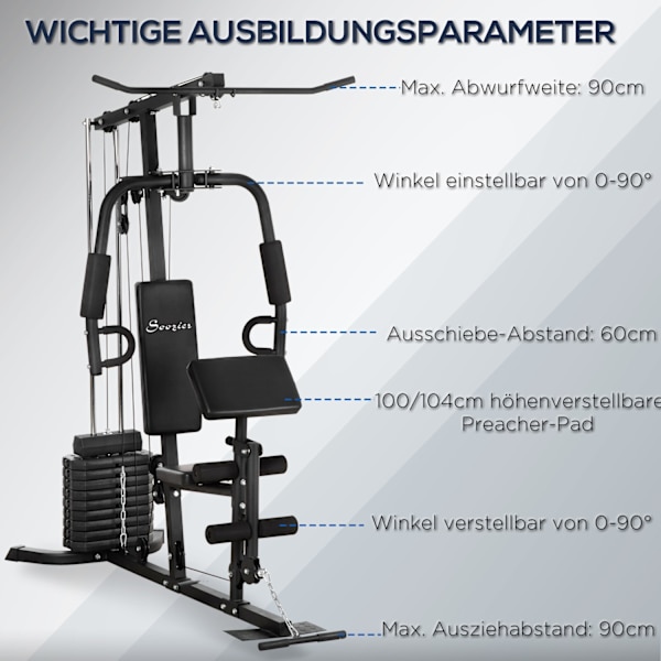 Multigym Fitness Station Med Lat Pull-Down Og Butterfly Bar Og 45 Kg Vægt Styrketræning Stål Imiteret Læder Sort 180 X 108 X 200 Cm