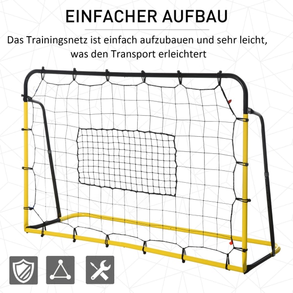 Kickback Football Rebounder Goal Rebound Wall Net Til Fodbold, Basketball, Baseball, Gul+Sort, 184X63X123 Cm