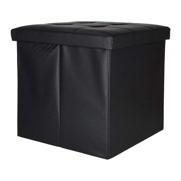 Sort opbevaringsfodbold i kunstlæder, foldbar 38x38x36 cm
