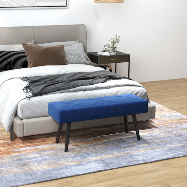 Pehmustettu penkki, sänkypenkki, eteisen penkki X-kuvioinen, samettimainen, kestää jopa 120 kg, makuuhuoneeseen, 100 x 36 x 45 cm, sininen |