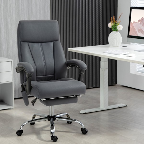 Kontorsstol med massagefunktion, chefsstol justerbar i höjdled, med liggfunktion, ergonomisk, mörkgrå
