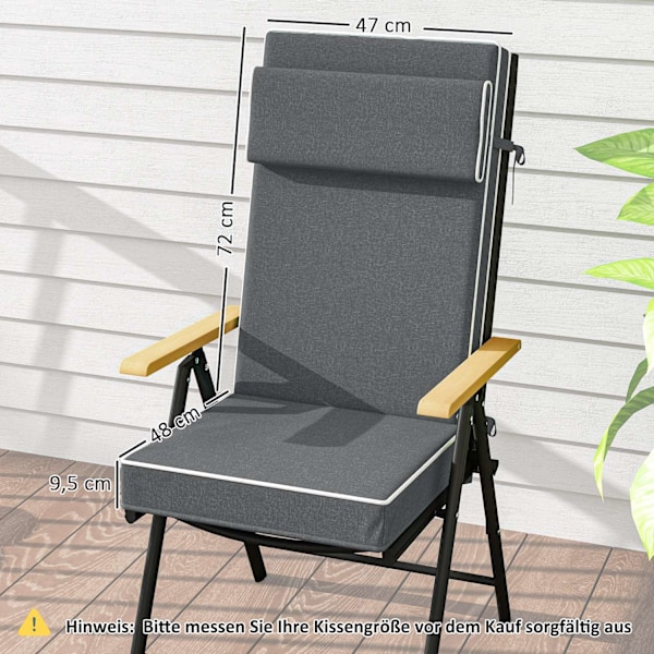 Istuintyyny 120 x 47 x 9,5 cm vettä hylkivä tuolin pehmuste, jossa solmiot, niskatuki, UPF50+ sisäistuintyyny, istuinpehmuste taittotuoliin, ruokatuol