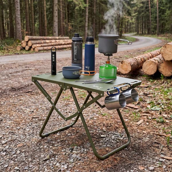Hopfällbart campingbord, grönt, stålram, bärskydd