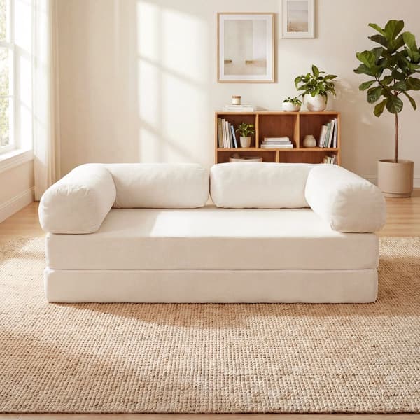 Sovesofa med foldefunktion, 4-i-1 fløjlsbukser, beige