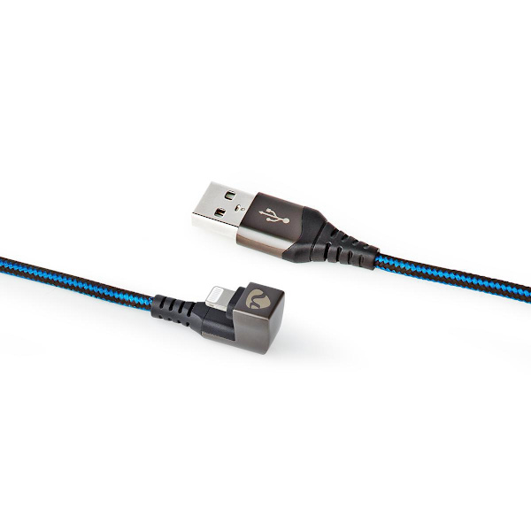 USB kaapeli | USB 2.0 | Apple Lightning 8-Pin | USB-A Uros | 12 W | 480 Mbps | Niklattu | 1.00 m | Pyöreä | Nailon / Punottu | Musta / Sininen | Laati