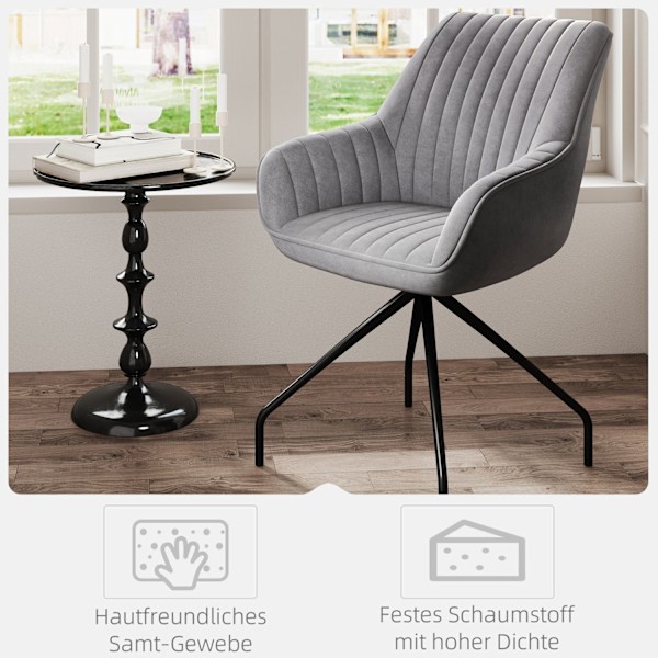 Fåtölj Swivel Lounge Stol med armstöd Velvet Look Swivel Stol med metallben för sovrum Vardagsrum Mörkgrå