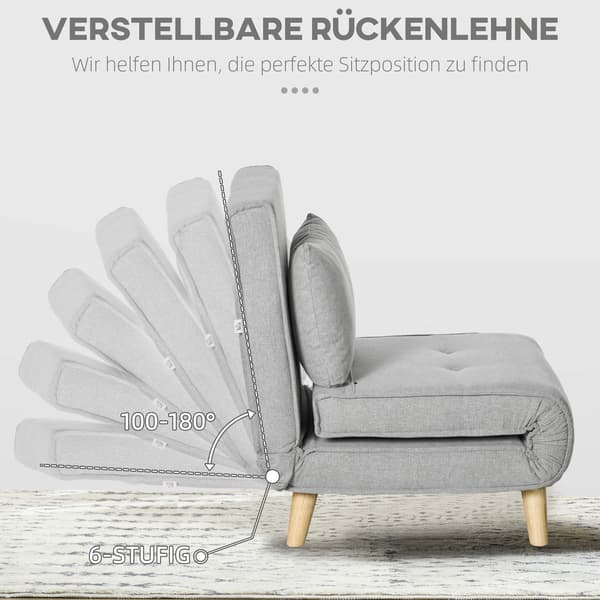 Konvertibel sovfåtölj, justerbart ryggstöd, linne-look, ljusgrå