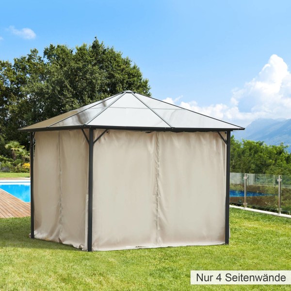 4 Sidepaneler Til 3X3M Lysthus, Med Kroge, Sidevægge, Polyester, Beige, 302X205Cm