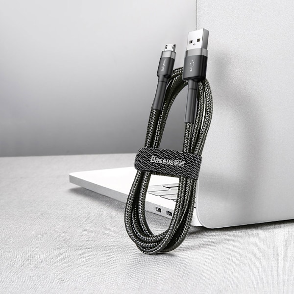 Kestävä joustava kaapeli USB microUSB QC3.0 2.4A 1M musta ja harmaa
