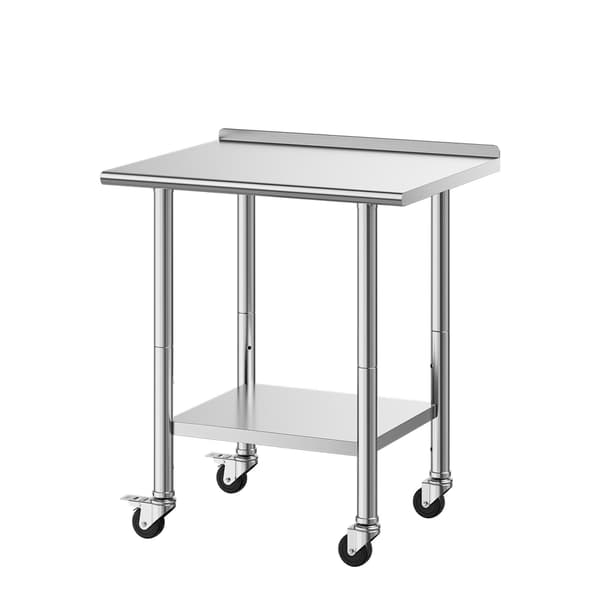 Arbejdsbord i rustfrit stål 61x76 cm, hjul, bagplade
