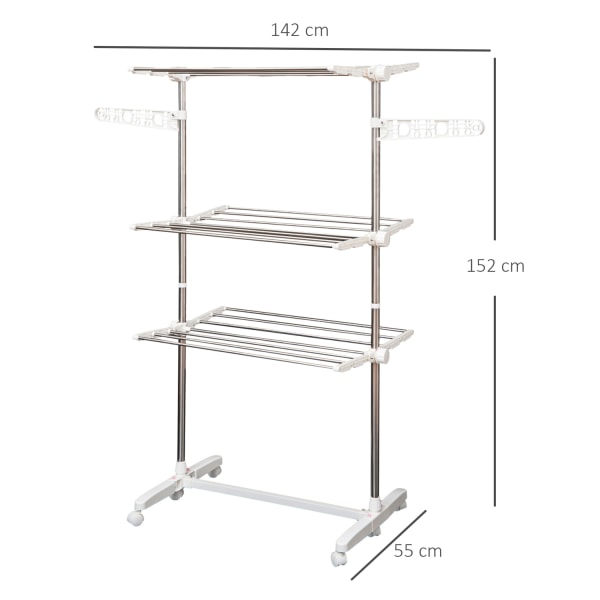 Mobiili Vaatteiden Tuuletin Kuivausrumpu 3 Tasoa Taitettava Rulla 80-142 X 55 X 152 Cm