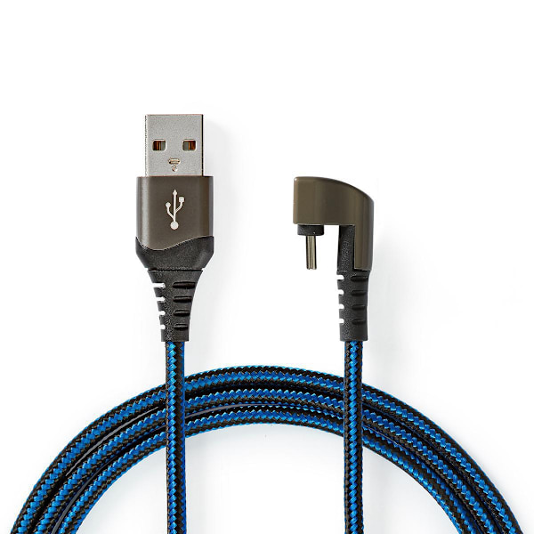 USB kaapeli | USB 2.0 | USB-A Uros | USB-C™ Uros | 480 Mbps | Kullattu | 1.00 m | Pyöreä | Nailon / Punottu | Musta / Sininen | Laatikko kannella ja i