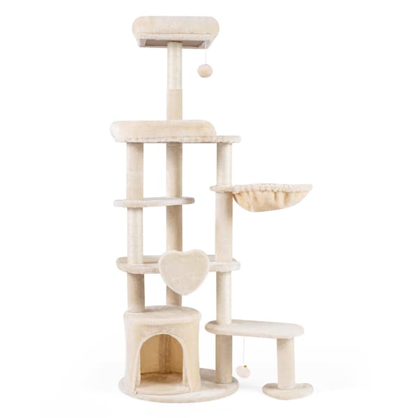 Suuri beige kissapuu torni raapimispuulla, 149 cm