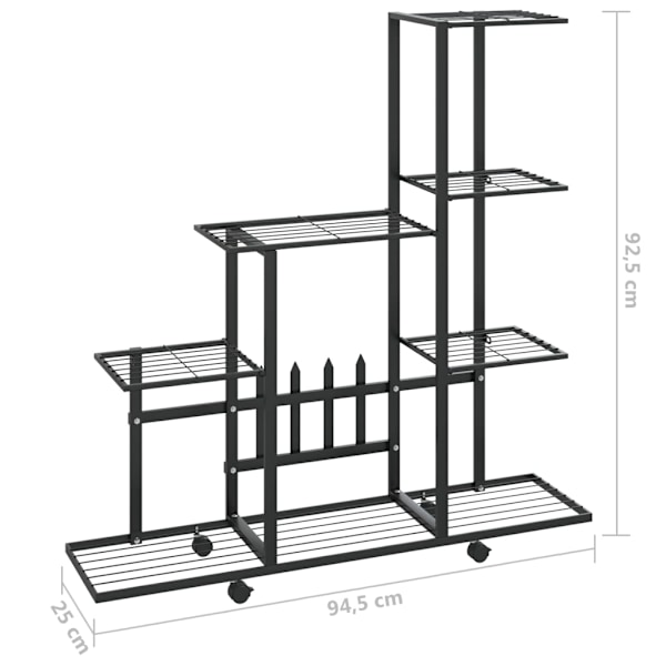 Plantestativ på hjul 94,5x25x92,5 cm sort metal