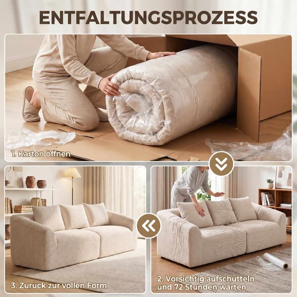 3-sits chenillesoffa, beige, extra bred sits, kuddar