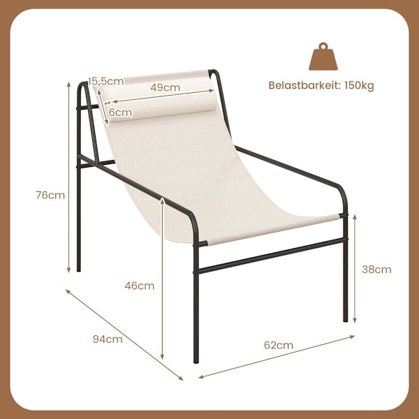 Lepotuoli lepotuoli irrotettavalla niskatuella 94 x 62 x 76 cm beige