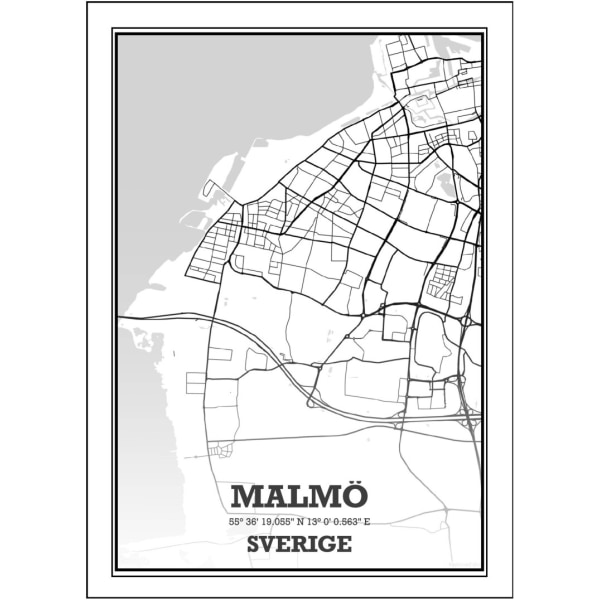 Malmö Stad Karta Poster - 50x70 cm