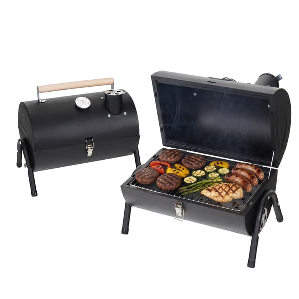Bärbar kolgrill med termometer och skorsten