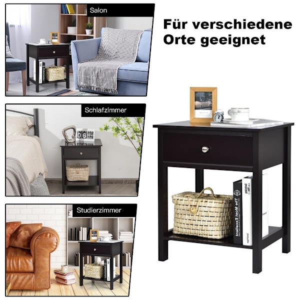 Sengebord 2-lags natkommode moderne natbord med skuffe sort