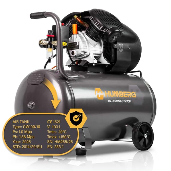 Olieluftkompressor, 100 l, 8 bar, 2800 o/min.