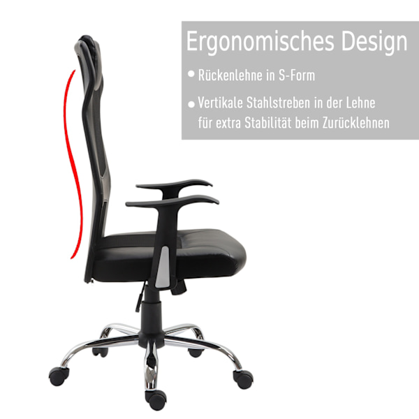 Kontorstol Ergonomisk Drejestol, Højdejusterbar, Pu-Læder, Sort, 66X73X108-118 Cm