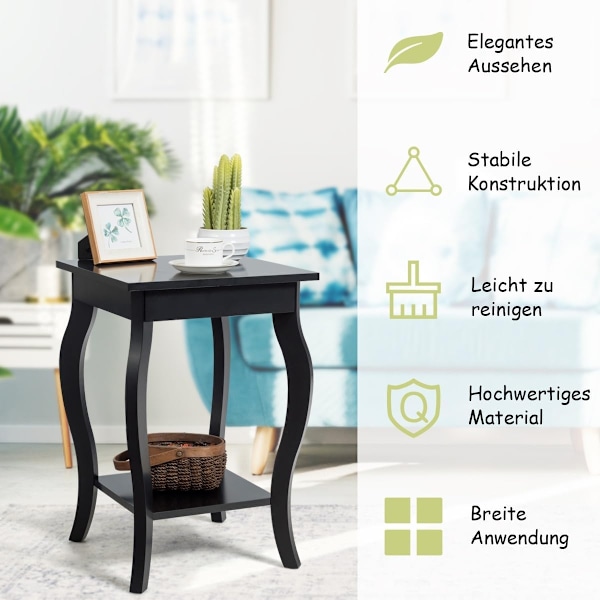 Sidebord med hylde med buede ben, sofabord, sofabord, 40 x 40 x 60 cm, sort