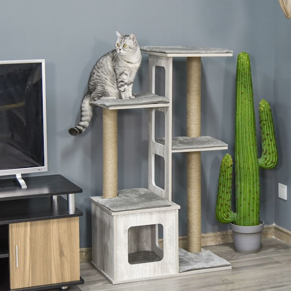 Cat Tree Monikerroksinen Raaputuspostaus Cat Huonekalut Toimintakeskus Juutti Pehmo Harmaa 67X38.5X114Cm