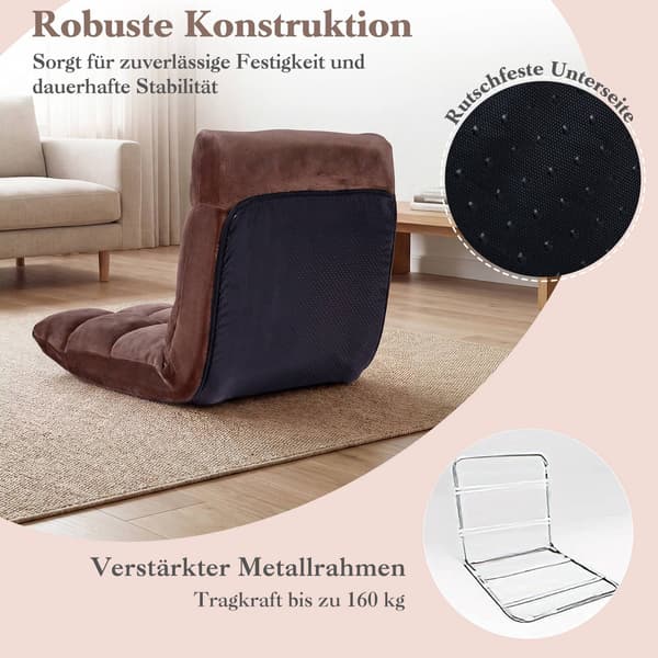 Justerbar klappestol, brun koralfleece