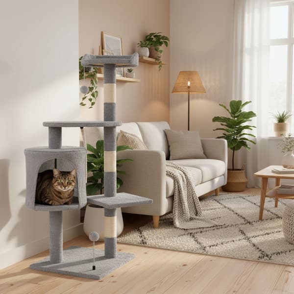 Klöstorn för katt med hus, 110 cm grått