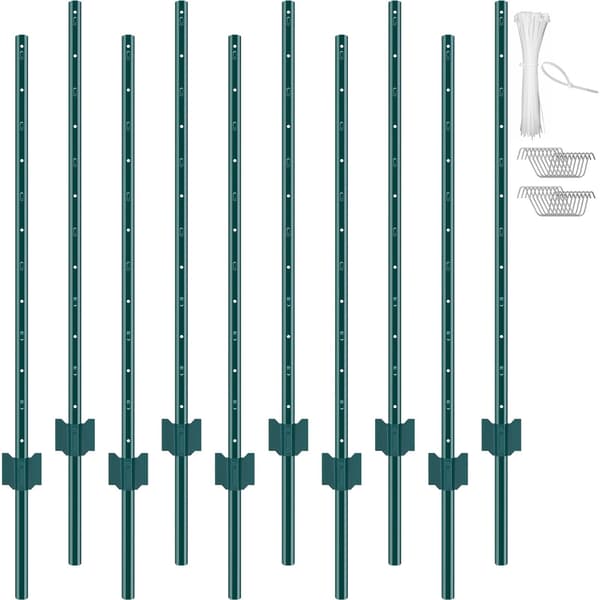 Metallstaketstolpar, 1,2 meter långa U-profiler i stål, 10-pack, gröna